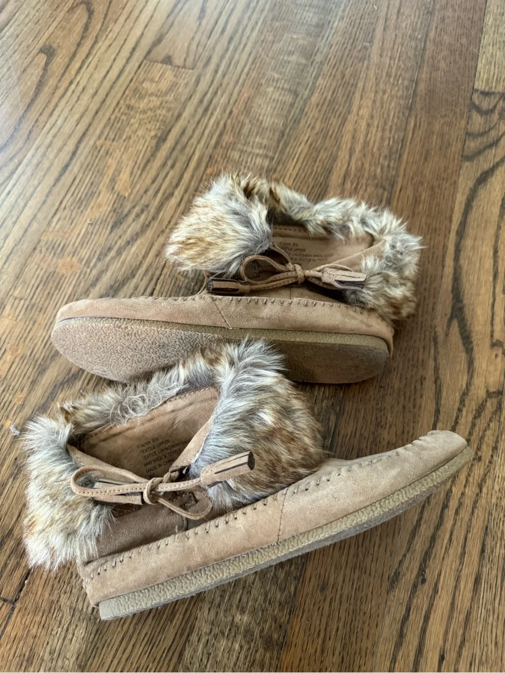 Tan Faux Fur Trim Moccasin Bootie